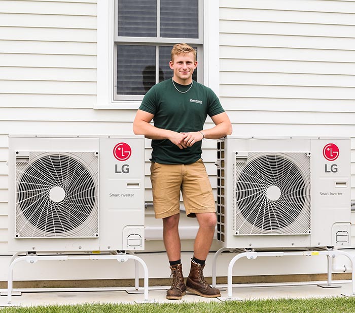 ductless a/c install by Densmore Oil tech